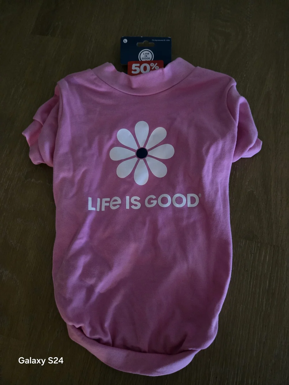 Life Is Good Pink Daisy Pet Tee Sz L New Fit 20-40 Lb Dog